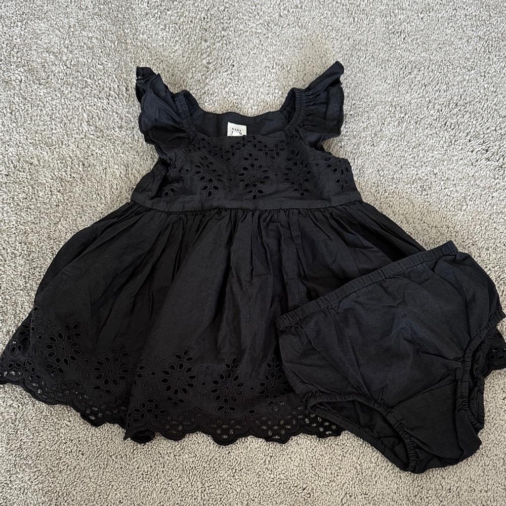 GAP Baby Charcoal Eyelet Dress with Bloomers